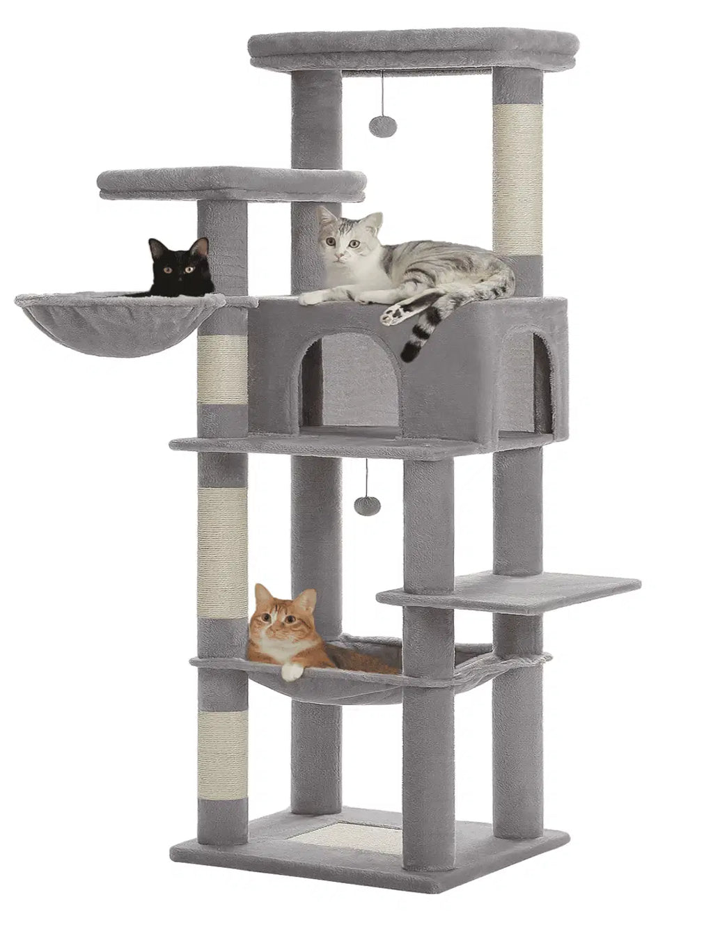 Arbre à Chat Gris 186 cm avec Plateformes et Griffoirs en Sisal - Élégara - Catium