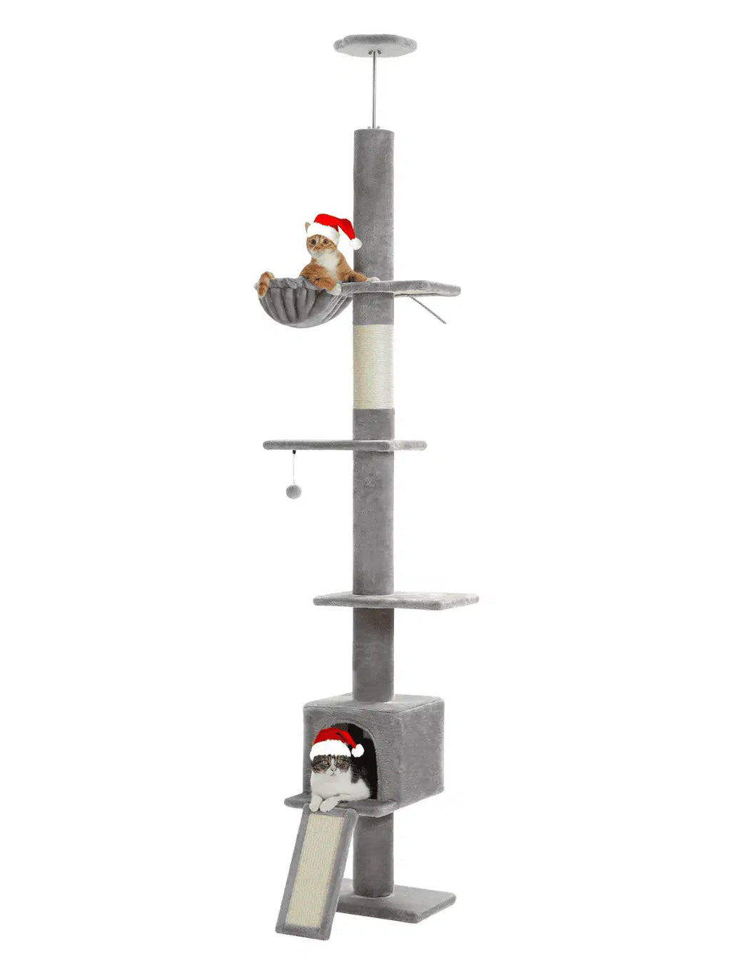 Arbre_a_Chat_Gris_210-274_cm_Ajustable_avec_Condo_et_Griffoirs - Lunéa - Catium