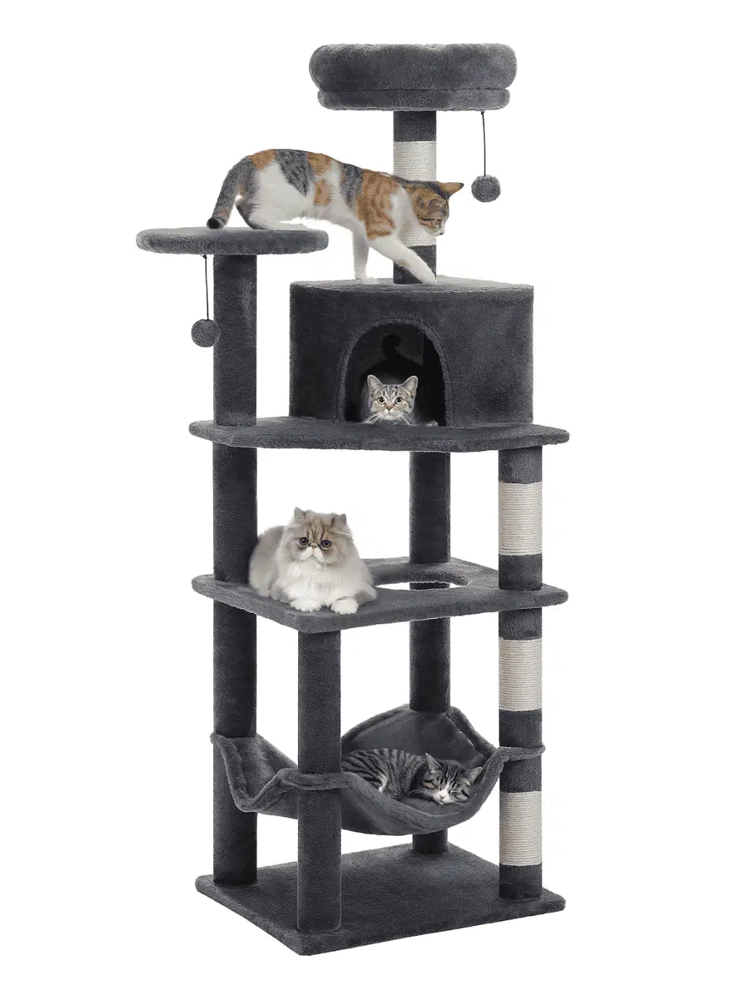 Arbre à Chat Gris Foncé 140 cm avec Condos, Hamac et Griffoirs en Sisal - Sombrelle - CATIUM