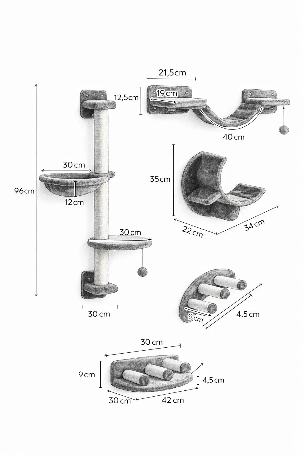 Arbre_a_Chat_Mural_4_Pieces_avec_Hamac_et_Pont_Dimensions