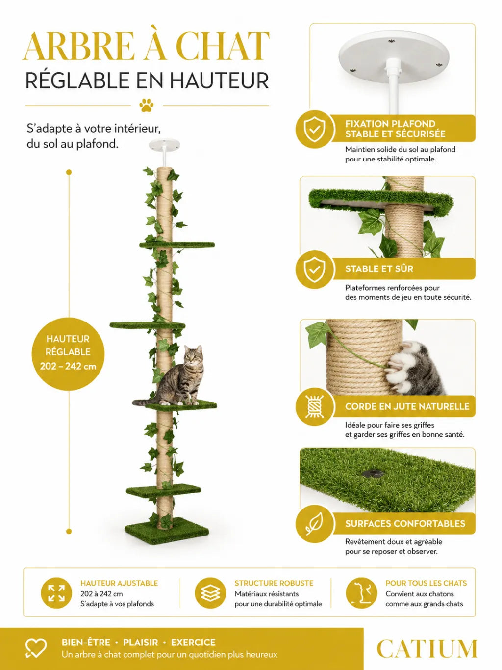 Arbre a Chat Plafond Vert 242 cm avec Hamac-caracterstique2