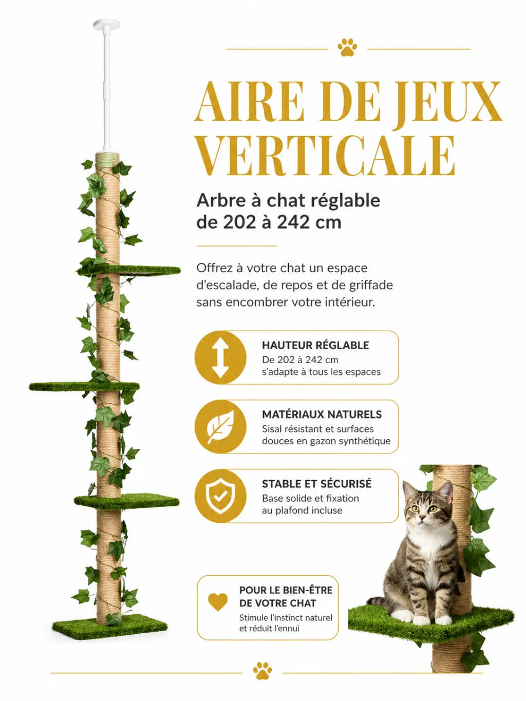 Arbre a Chat Plafond Vert 242 cm avec Hamac-caracterstique3