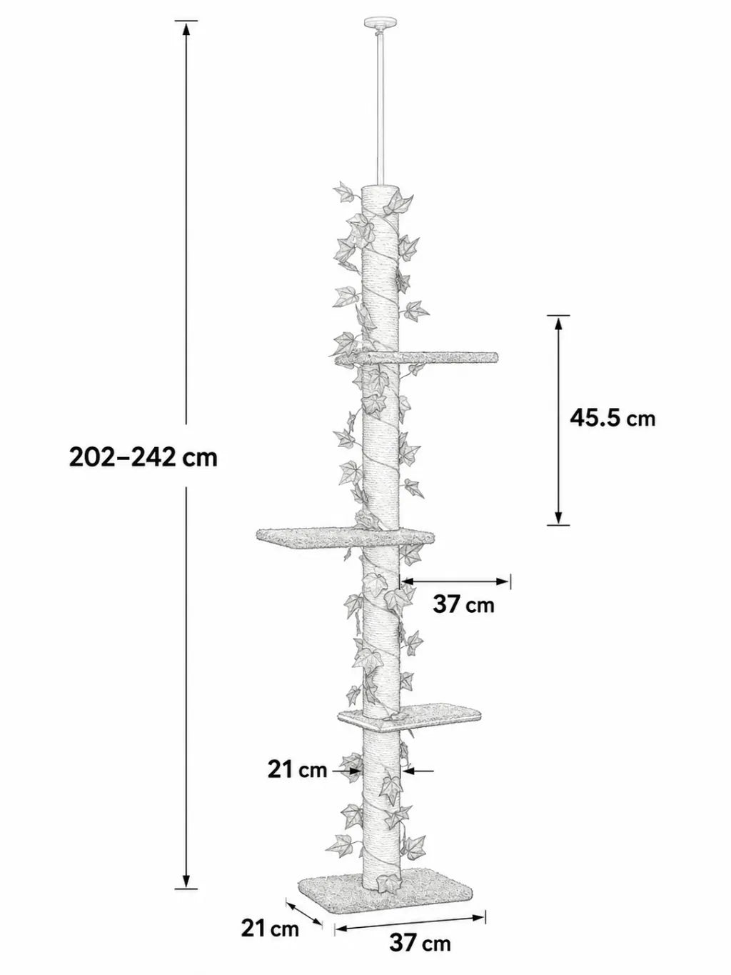 Arbre a Chat Plafond Vert 242 cm avec Hamac-dimensions