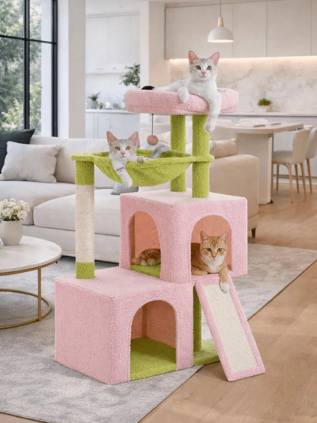 Arbre à Chat Rose 104 cm avec Condos Spacieux et Griffoirs en Sisal Intérieur - Fleurina