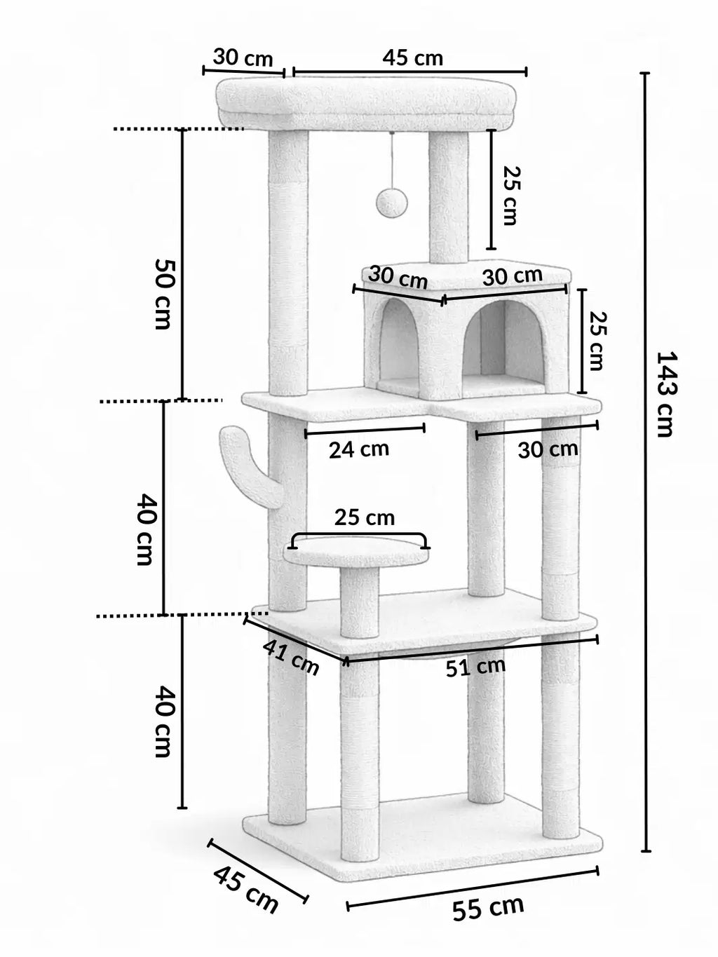 Arbre_a_Chat_Vert_143_cm_Style_Cactus_avec_Condo_et_Hamac_Dimensions - Catium