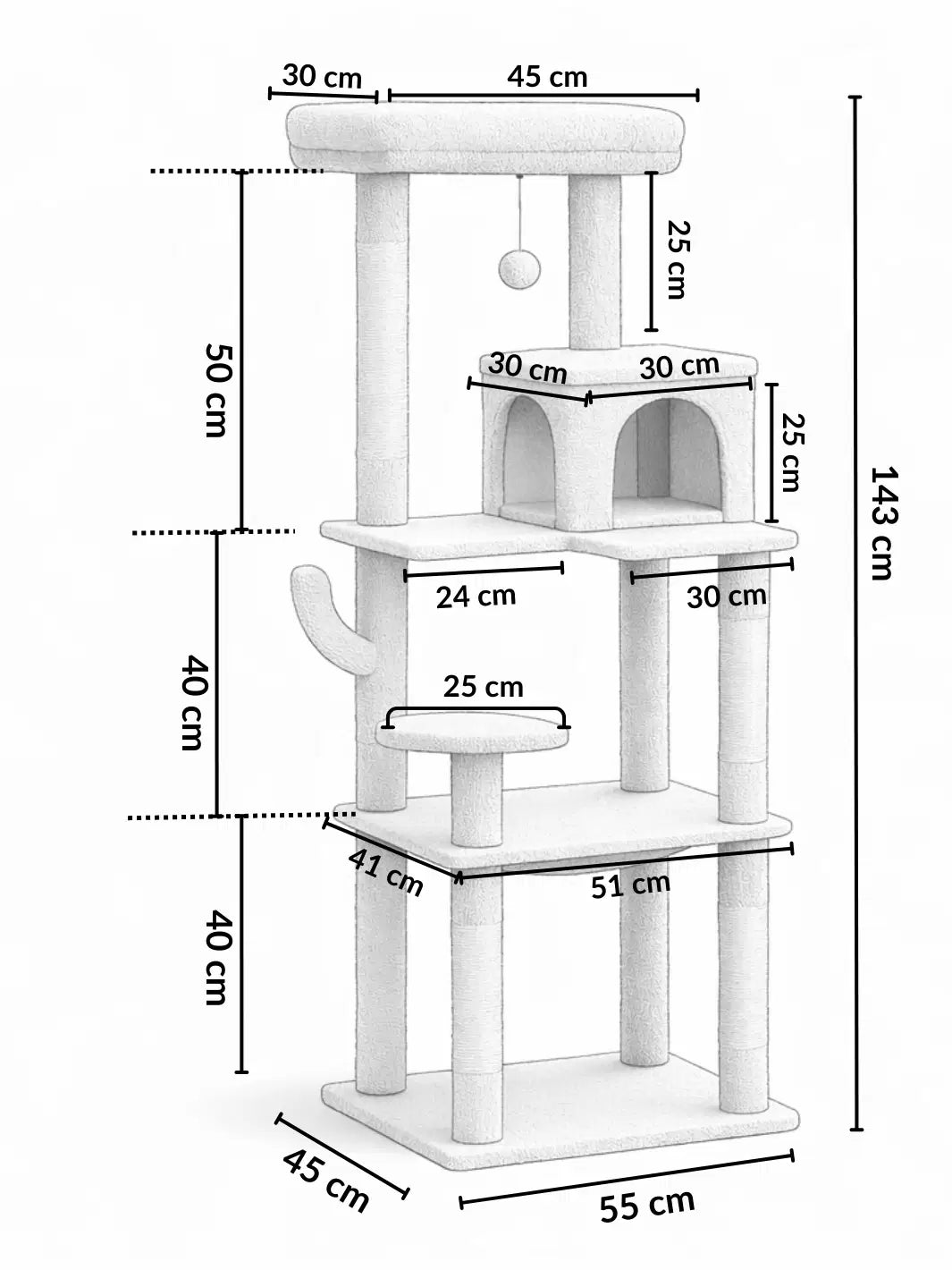 Arbre_a_Chat_Vert_143_cm_Style_Cactus_avec_Condo_et_Hamac_Dimensions - Catium