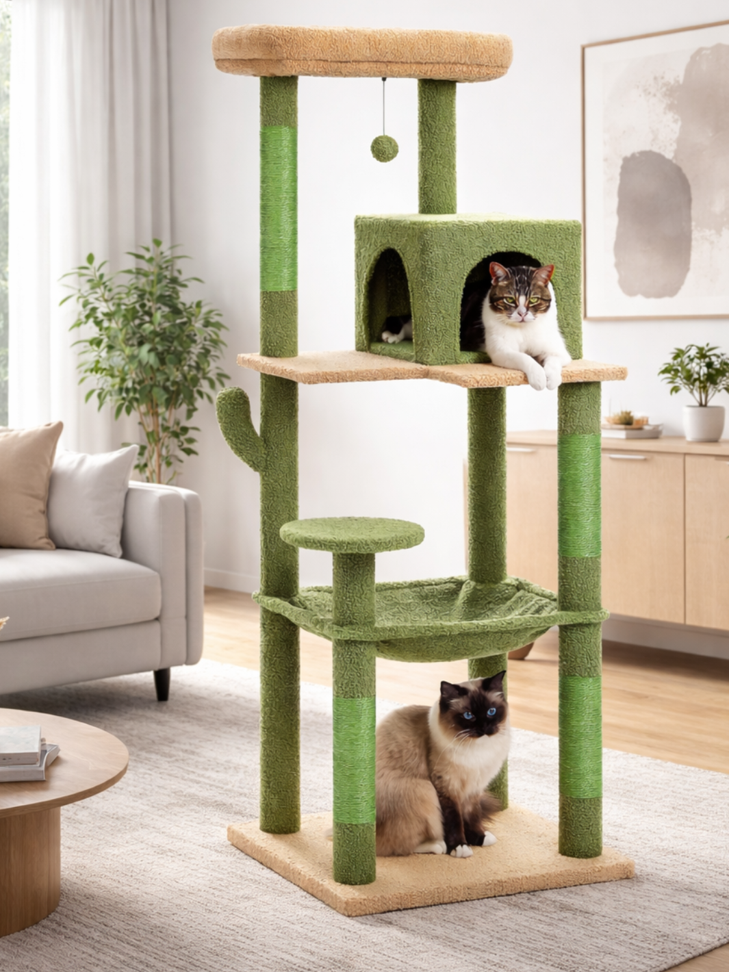 Arbre_a_Chat_Vert_143_cm_Style_Cactus_avec_Condo_et_Hamac_Interieur