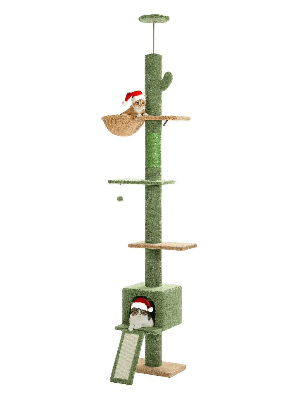 Arbre_a_Chat_Vert_210-274_cm_Ajustable_avec_Condo_et_Griffoirs - Canopée - Catium