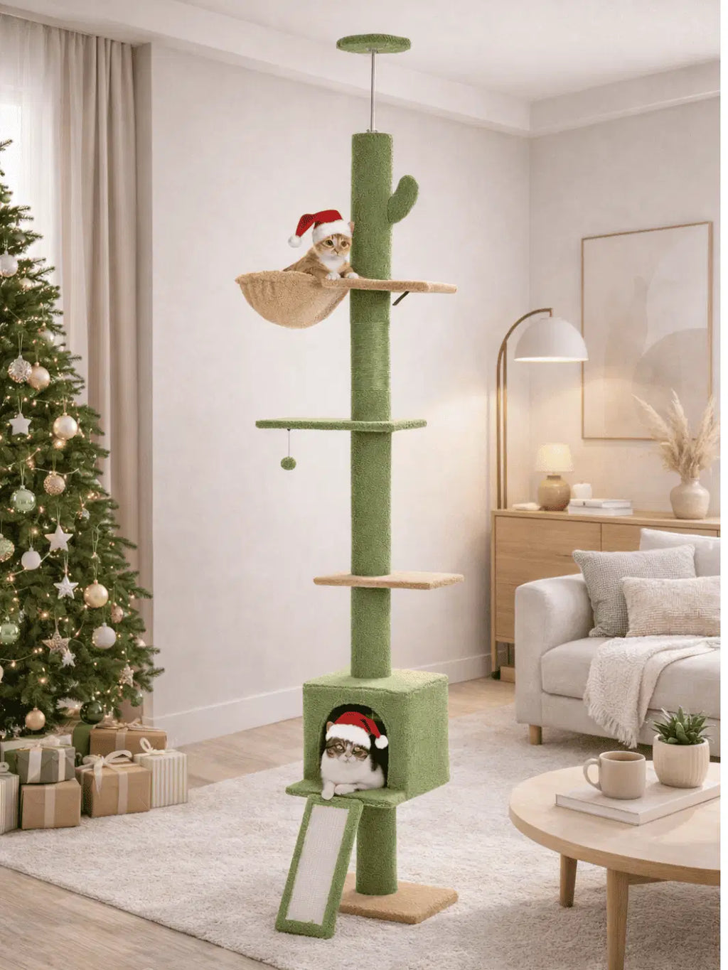 Arbre à Chat Vert 210-274 cm Ajustable avec Condo et Hamac - Canopée - Catium