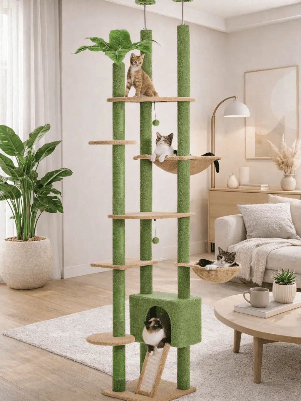 Arbre à Chat Vert 230‑255 cm Style Cactus avec Condo et Hamac - Cactélia - Catium