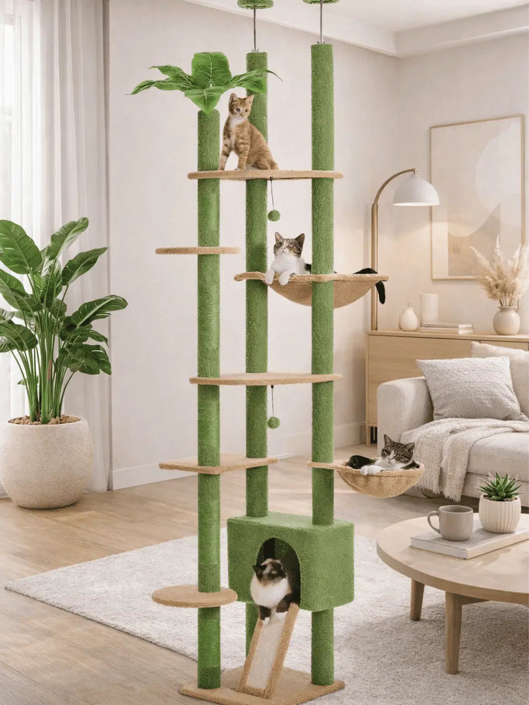 Arbre à Chat Vert 230‑255 cm Style Cactus avec Condo et Hamac - Cactélia - Catium