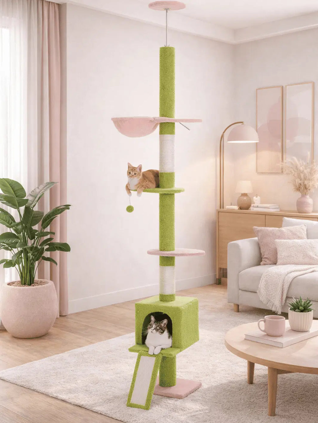 Arbre à Chat Vert et Rose 210-274 cm Ajustable avec Condo et Hamac - Rosélia - Catium