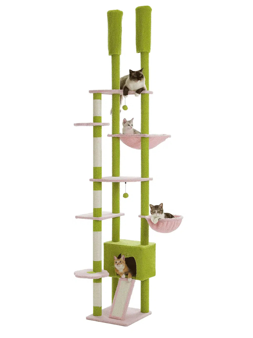 Arbre_a_Chat_Vert_et_Rose_230_255_cm_Style_Cactus_avec_Condo_et_Hamac - Cactusia - Catium