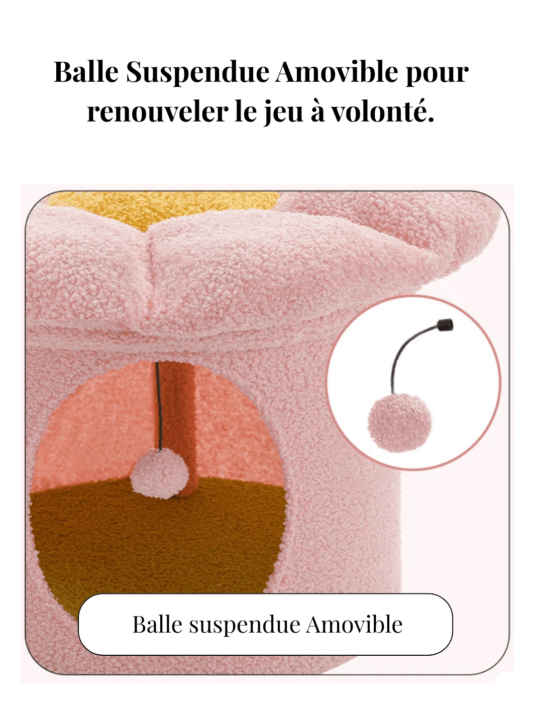 Balle suspendue amovible sur arbre à chat design en forme de fleur
