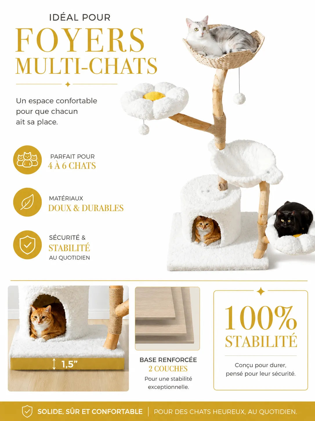 Grand Arbre à Chat Blanc 150 cm avec Paniers Rotin-caracterisique1