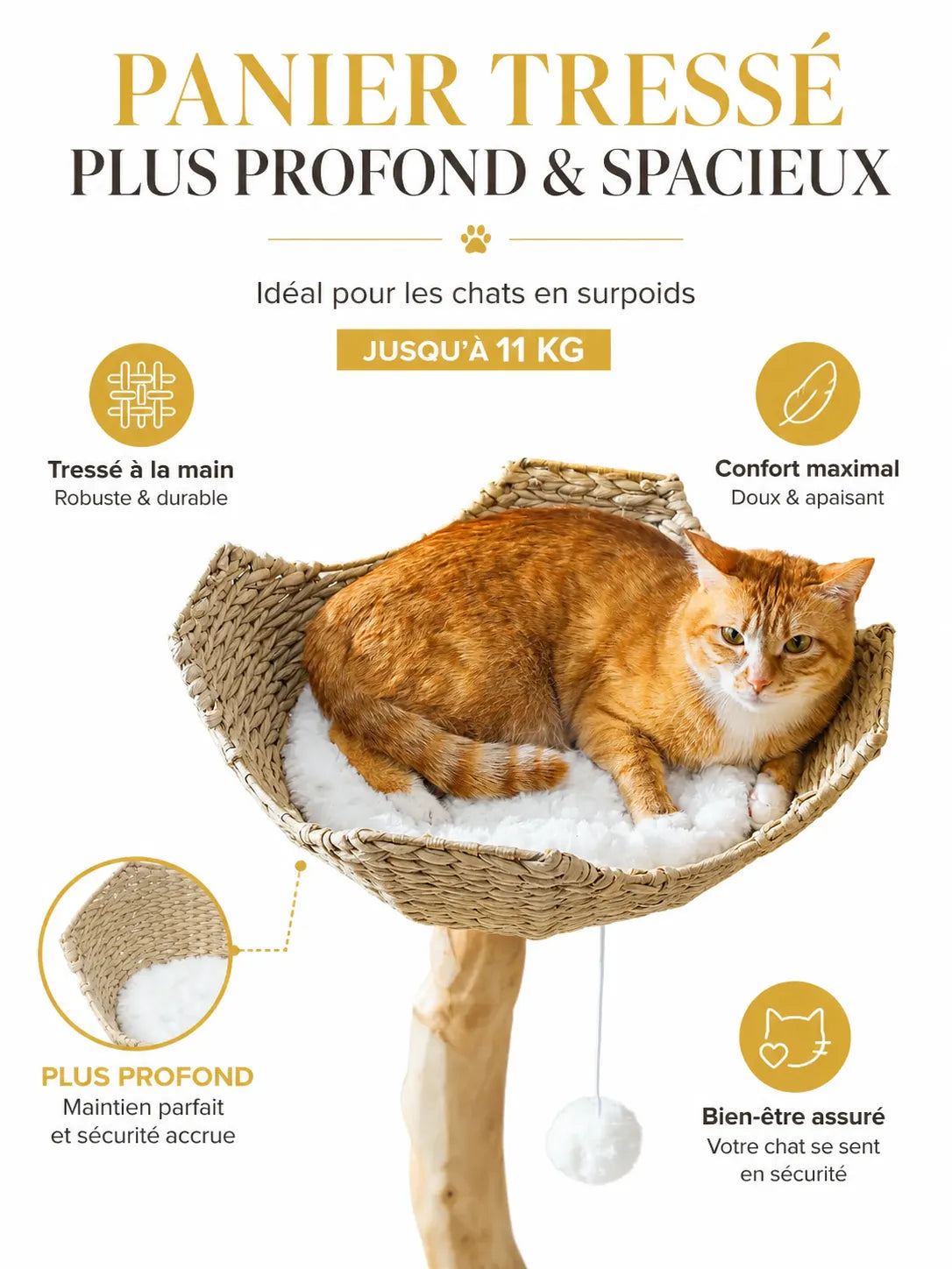 Grand Arbre à Chat Blanc 150 cm avec Paniers Rotin-caracterisique2