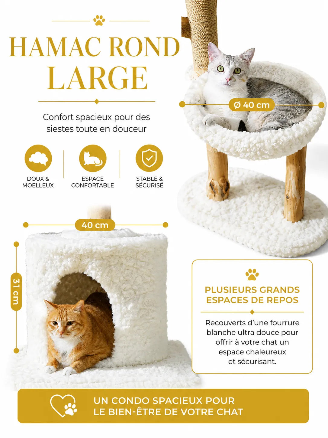 Grand Arbre à Chat Blanc 150 cm avec Paniers Rotin-caracterisique3