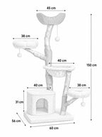 Grand Arbre à Chat Blanc 150 cm avec Paniers Rotin-dimensions