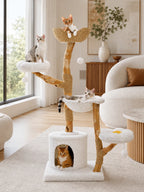 Grand Arbre à Chat Blanc 150 cm avec Paniers Rotin-interieur
