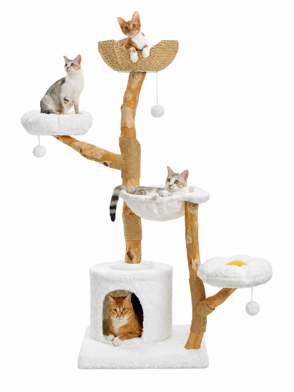 Grand Arbre à Chat Blanc 150 cm avec Paniers Rotin