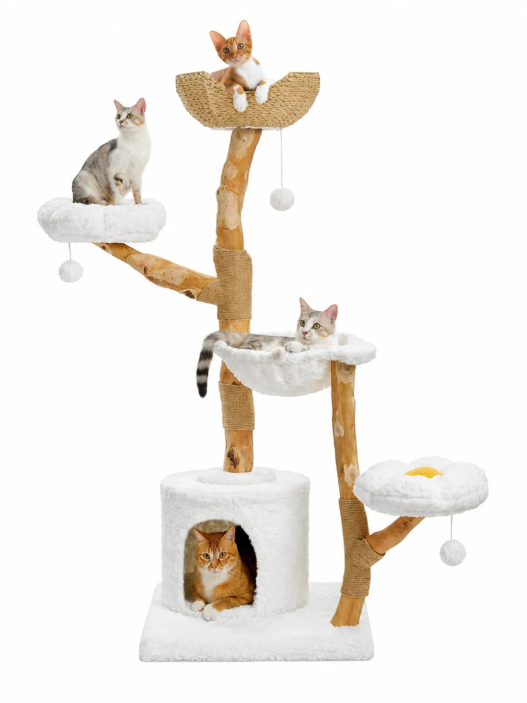 Grand Arbre à Chat Blanc 150 cm avec Paniers Rotin