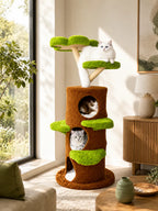 Grand Arbre à Chat Vert et Marron avec Plateforme Fleur-interieur