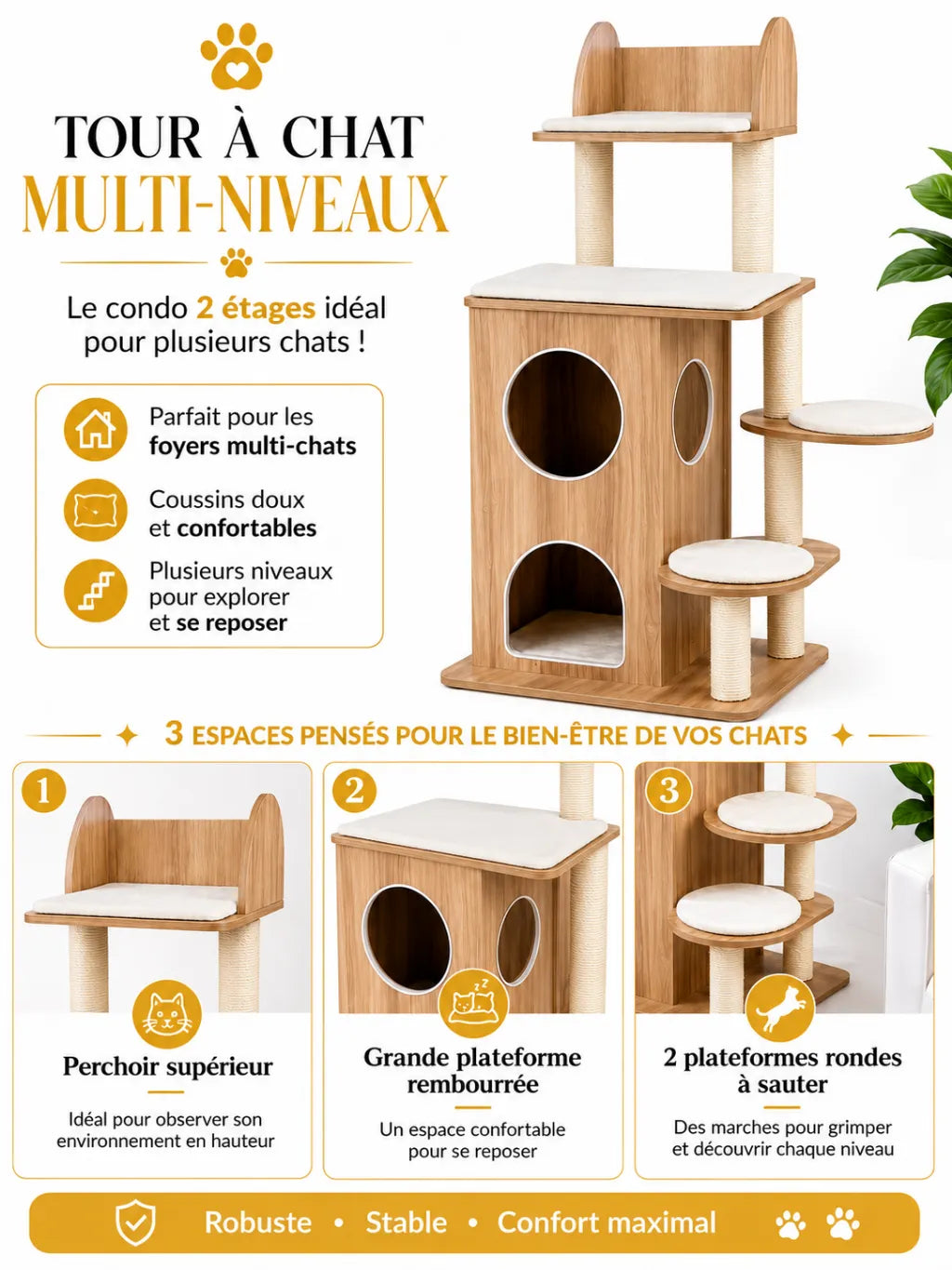Grand Arbre a Chat Bois 122 cm avec Double Niche-caracteristique1