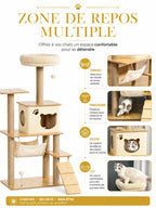 Grand Arbre a Chat Jaune Beige avec Hamac et Echelle-caracteristique1