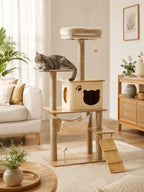Grand Arbre a Chat Jaune Beige avec Hamac et Echelle-interieur