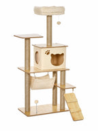 Grand Arbre a Chat Jaune Beige avec Hamac et Échelle-Solario