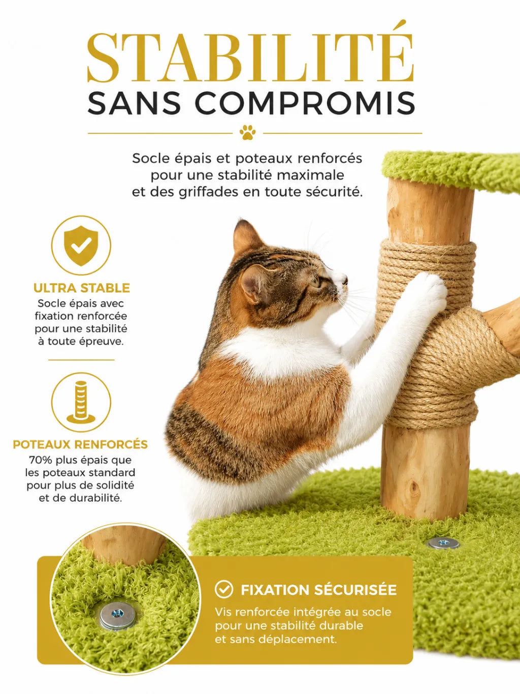 Grand Arbre a Chat Marron 136 cm avec 4 Niches - caracteristique1