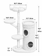 Grand Arbre a Chat Marron 136 cm avec 4 Niches - dimensions