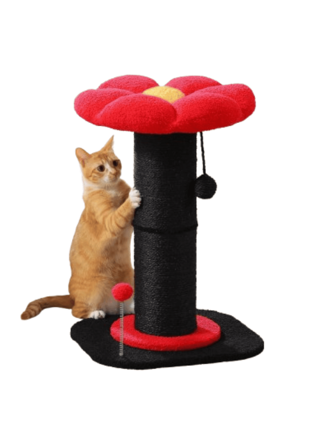 Griffoir_fleur_pour_chat_Noir_et_Rouge_avec_poteaux_doubles_en_sisal