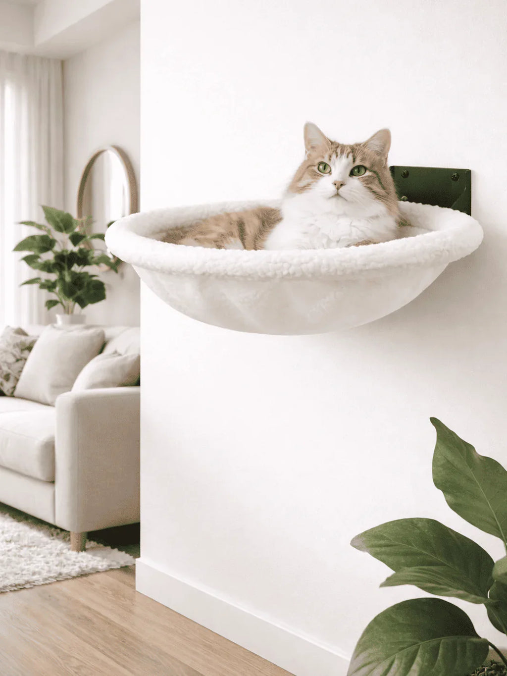 Hamac-Mural-Pliable-Blanc-pour-Chat-en-Metal-interieur