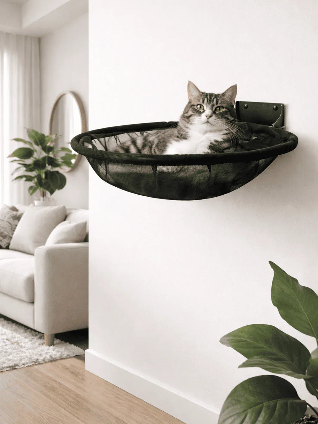 Hamac-Mural-Pliable-Noir-pour-Chat-en-Metal-interieur