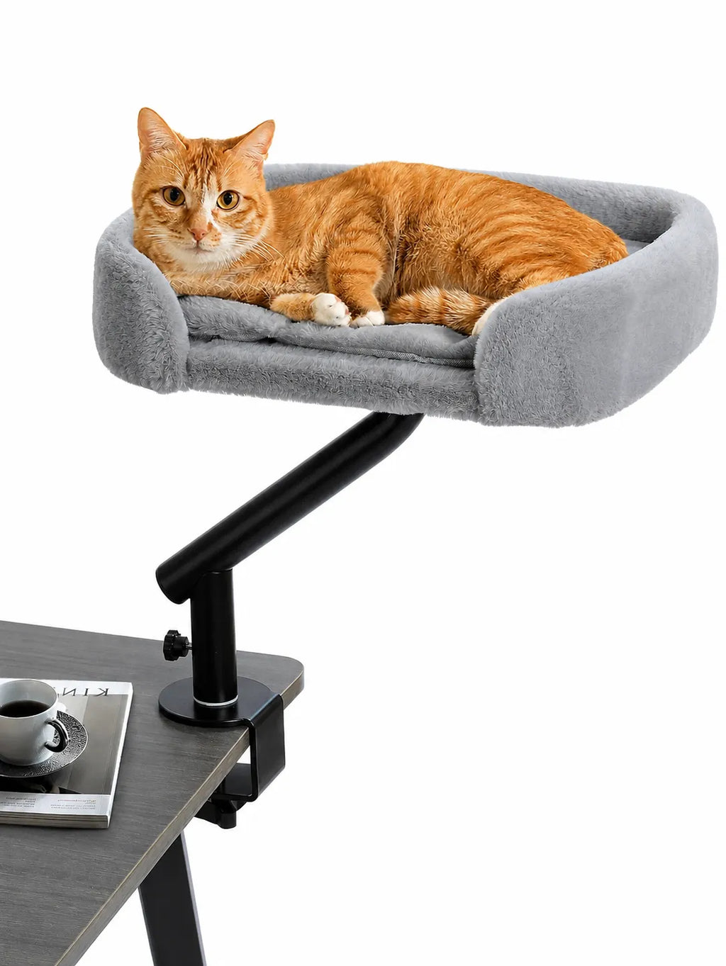Lit de Bureau Rotatif 360° pour Chat Gris-Virelio