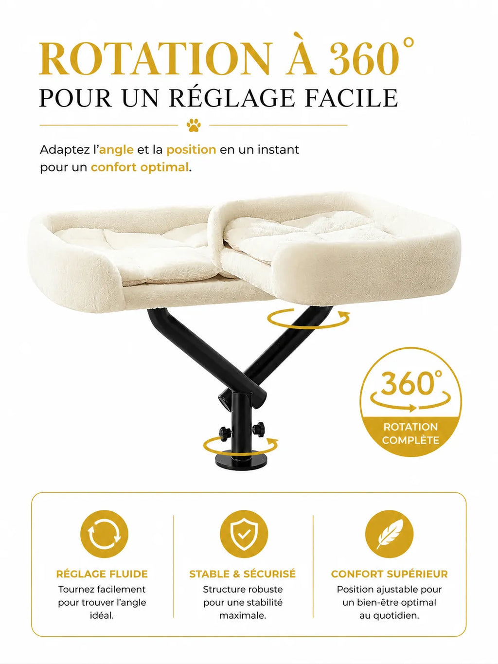 Lit de Bureau Rotatif pour Chat Beige-Orvyn-Caracteristique1