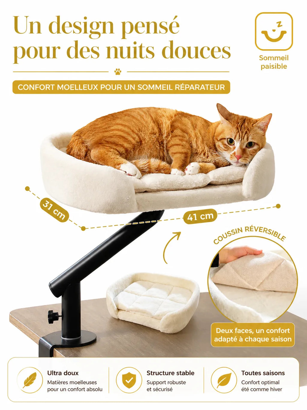 Lit de Bureau Rotatif pour Chat Beige-Orvyn-Caracteristique2