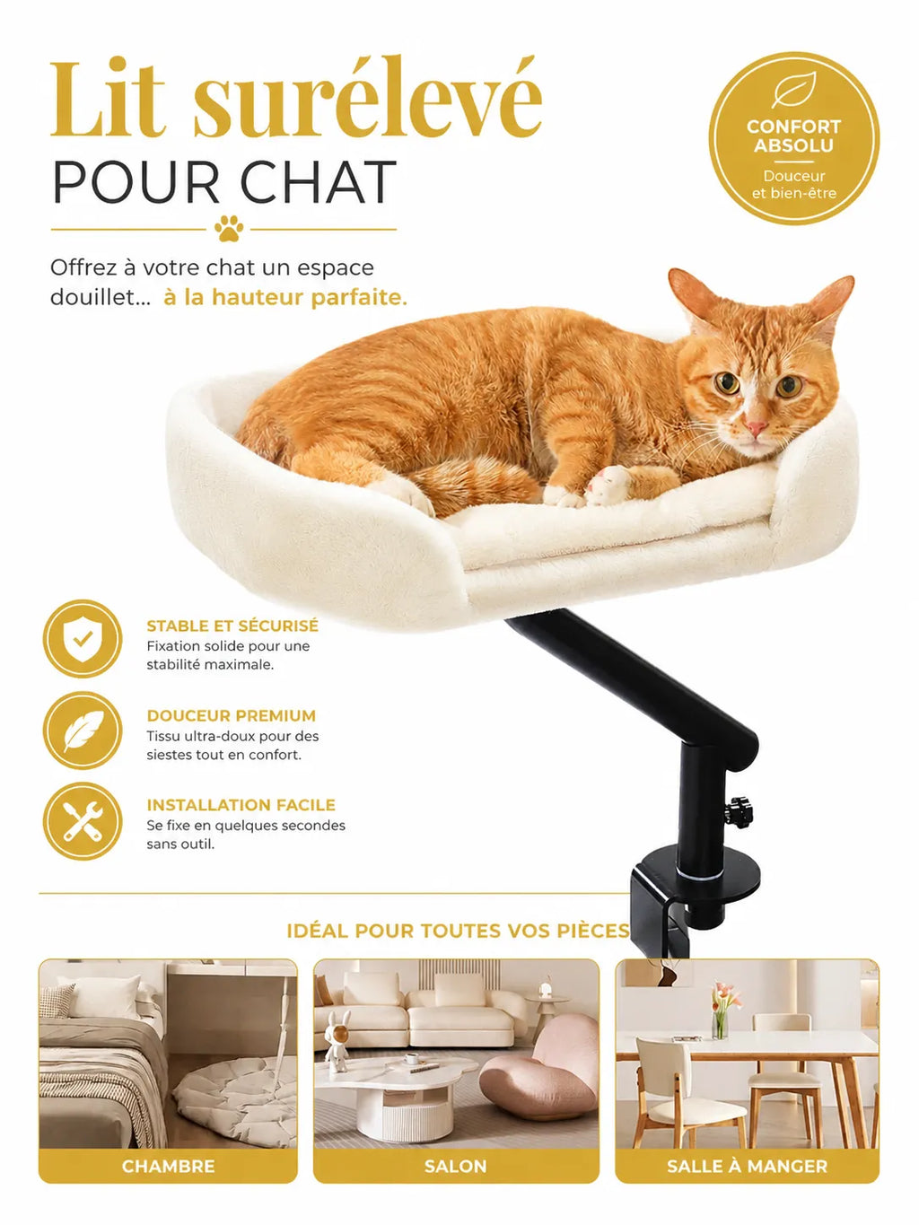 Lit de Bureau Rotatif pour Chat Beige-Orvyn-Caracteristique3