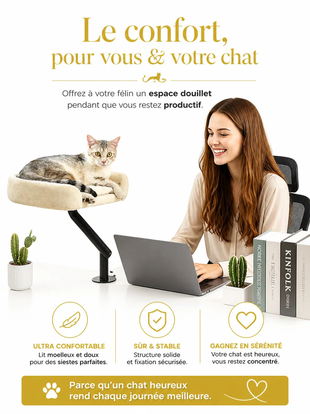 Lit de Bureau Rotatif pour Chat Beige-Orvyn-Caracteristique4