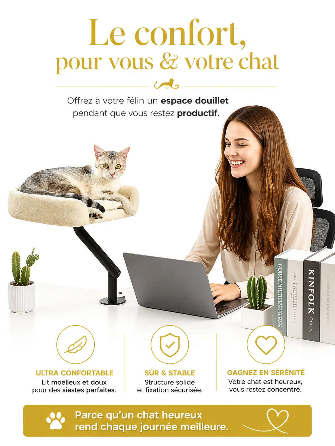 Lit de Bureau Rotatif pour Chat Beige-Orvyn-Caracteristique4
