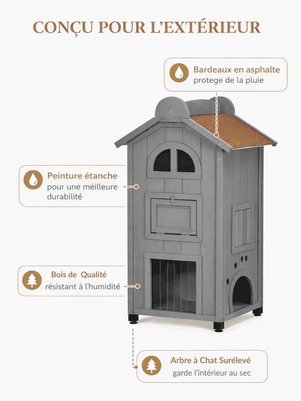 Maison Chat Bois 2 Niveaux avec Hamac et Balcon | Firalys