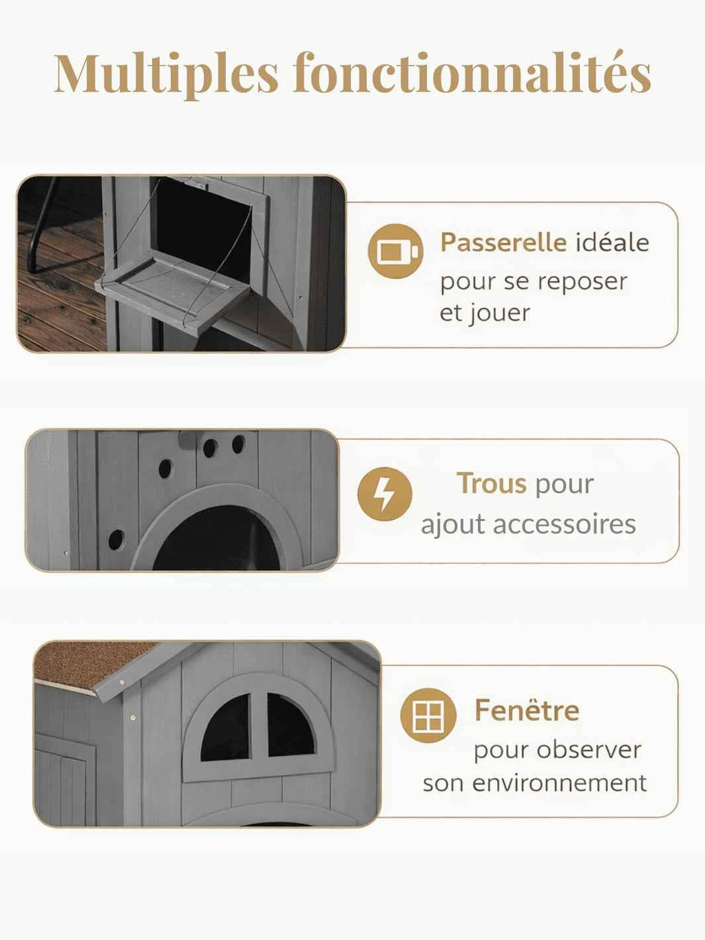 Maison Chat Bois 2 Niveaux avec Hamac et Balcon | Firalys