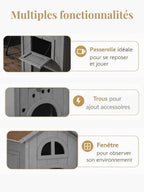 Maison Chat Bois 2 Niveaux avec Hamac et Balcon | Firalys