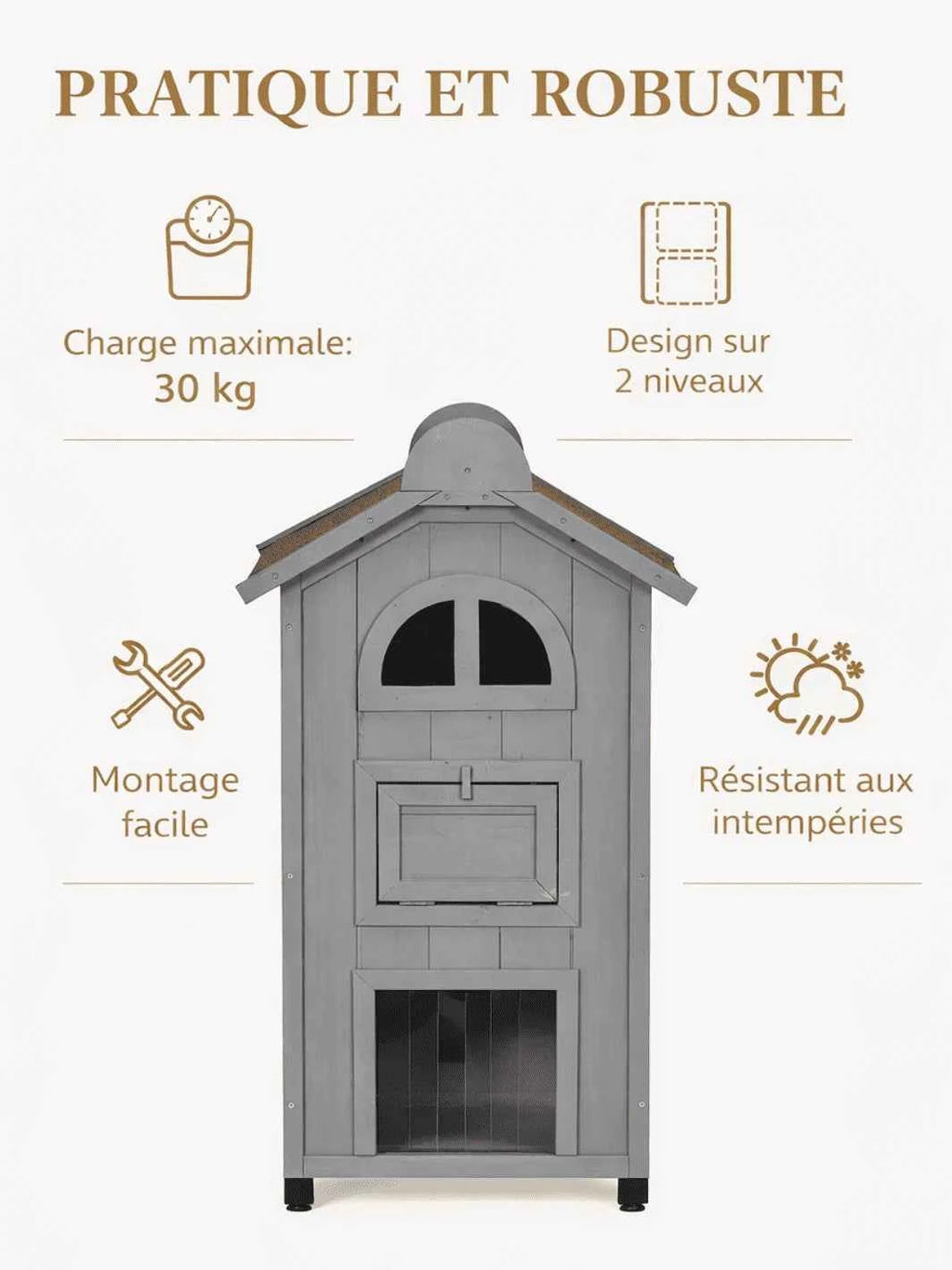 Maison Chat Bois 2 Niveaux avec Hamac et Balcon | Firalys