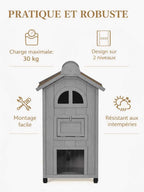 Maison Chat Bois 2 Niveaux avec Hamac et Balcon | Firalys