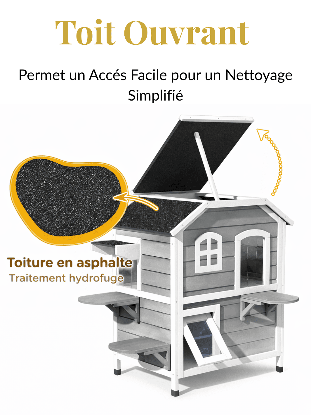 Maison Arbre à Chat Bois 2 Niveaux avec Toit Ouvrant  Caractéristique 4