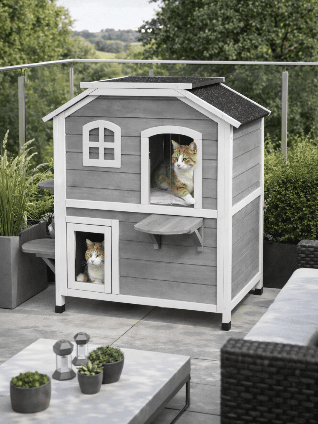Maison Arbre à Chat Bois 2 Niveaux avec Toit Ouvrant | Velmora