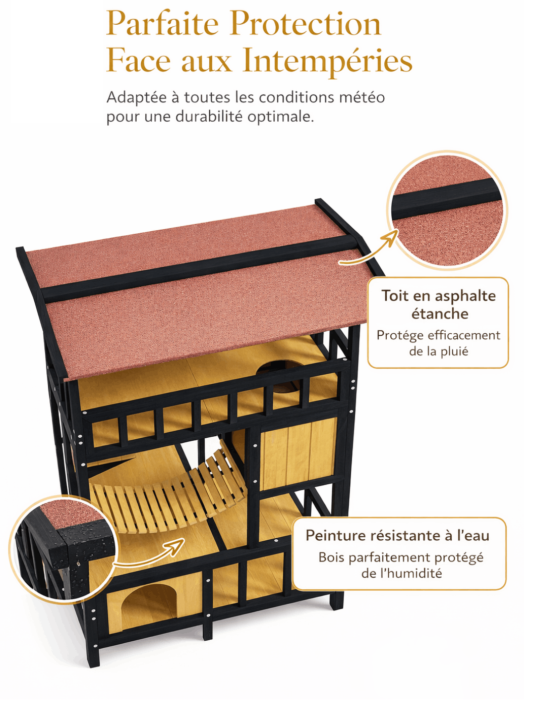 Maison Arbre à Chat Extérieur en Bois 116 cm | Sylvéria