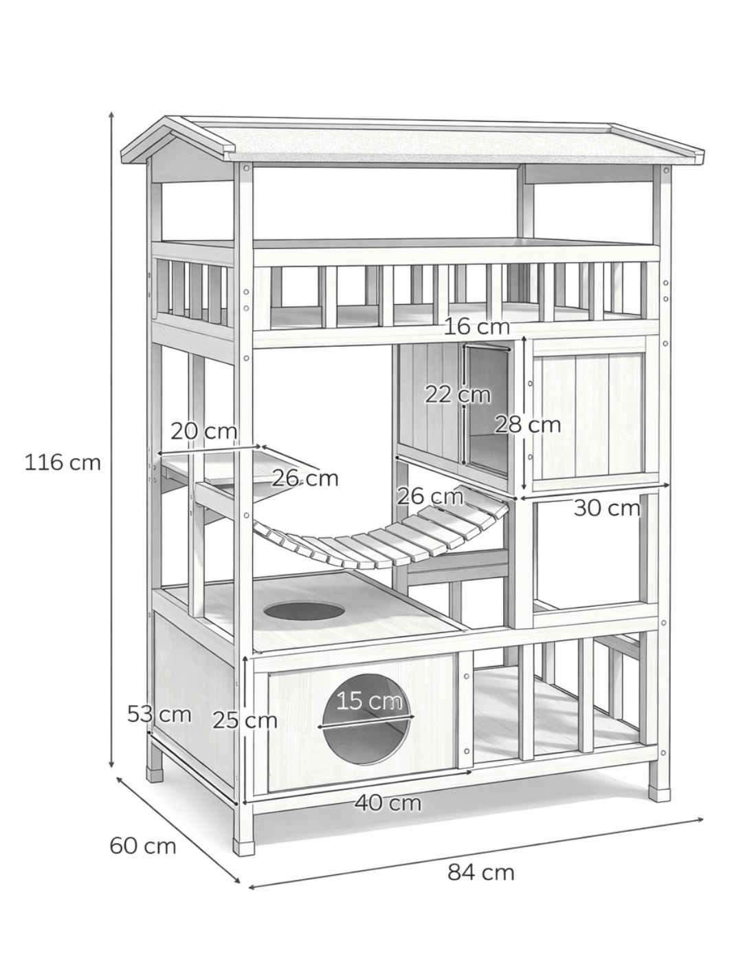 Maison Arbre à Chat Extérieur en Bois 116 cm | Sylvéria